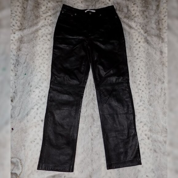 Tommy Hilfiger 100% Leather Straight Leg Pants - Black - Picture 1 of 14
